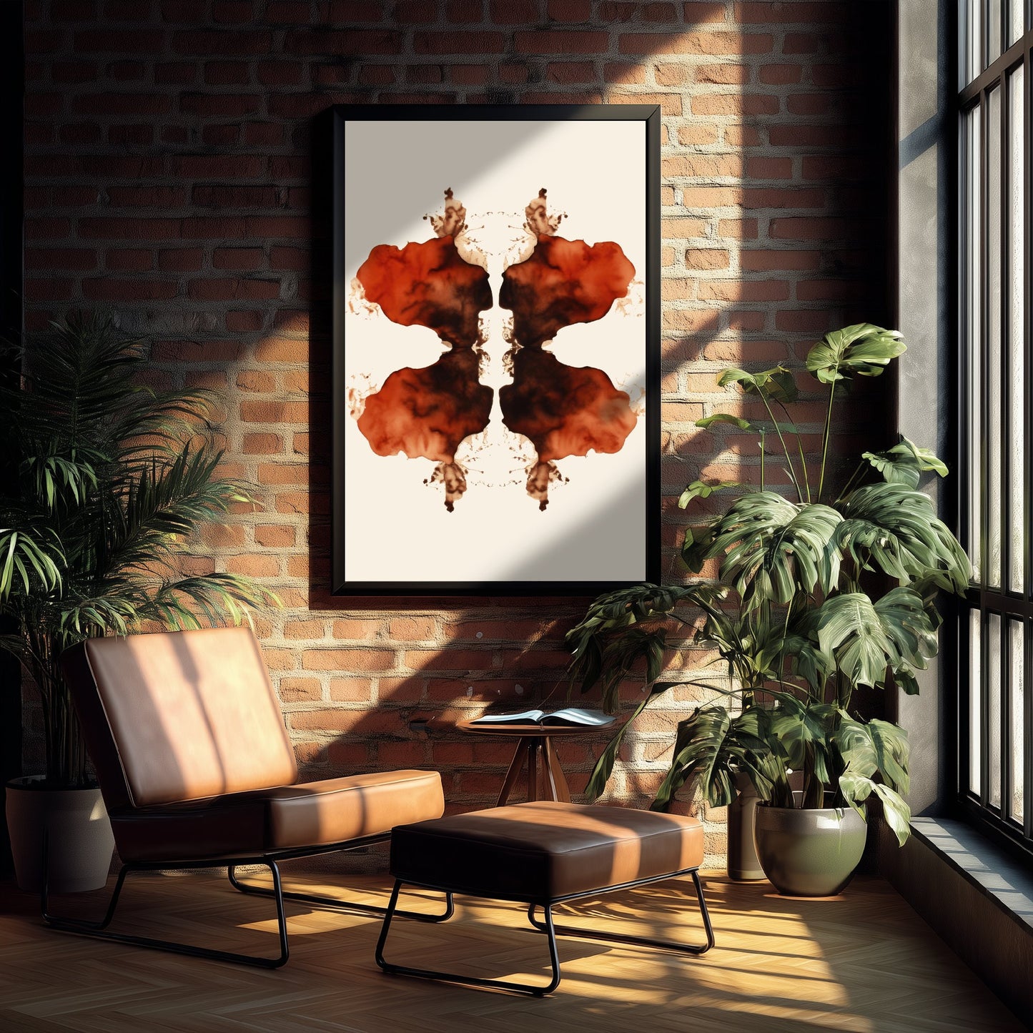 Rorschach Inkblot Art Print - Abstract Psychology Poster - Rust Ink Illustration - Therapist Wall Art V1 2/3