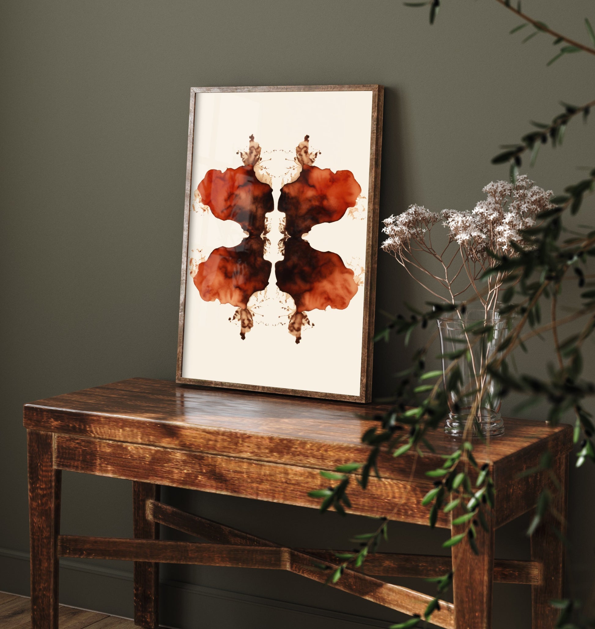 Rorschach Inkblot Art Print - Abstract Psychology Poster - Rust Ink Illustration - Therapist Wall Art V1 2/3