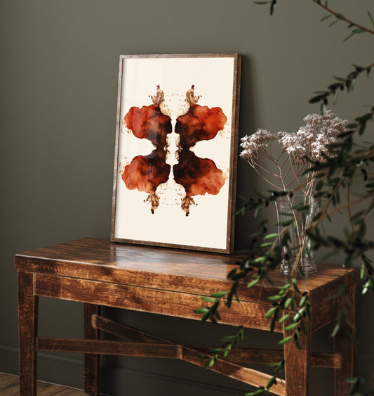 Rorschach Inkblot Art Print - Abstract Psychology Poster - Rust Ink Illustration - Therapist Wall Art V1 2/3