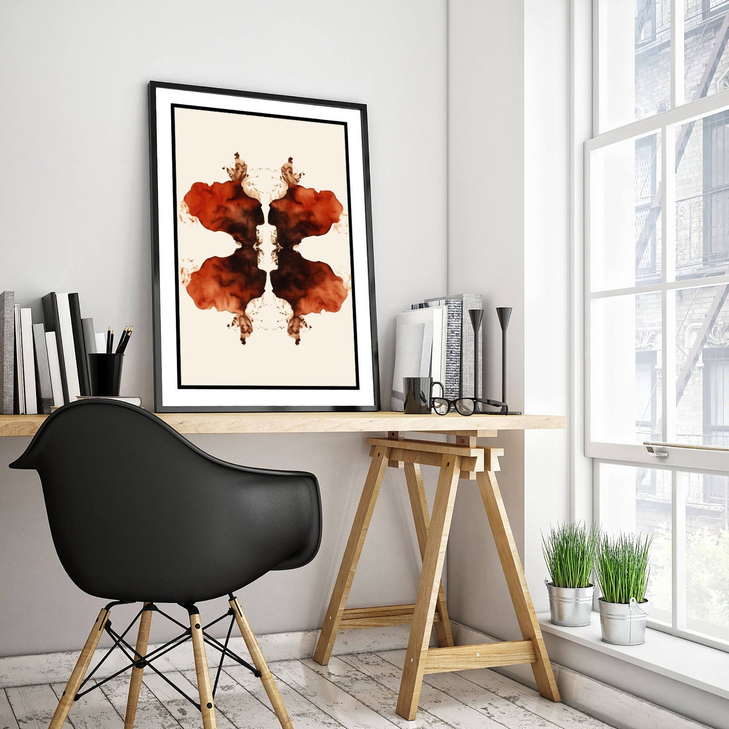 Rorschach Inkblot Art Print - Abstract Psychology Poster - Rust Ink Illustration - Therapist Wall Art V1 2/3
