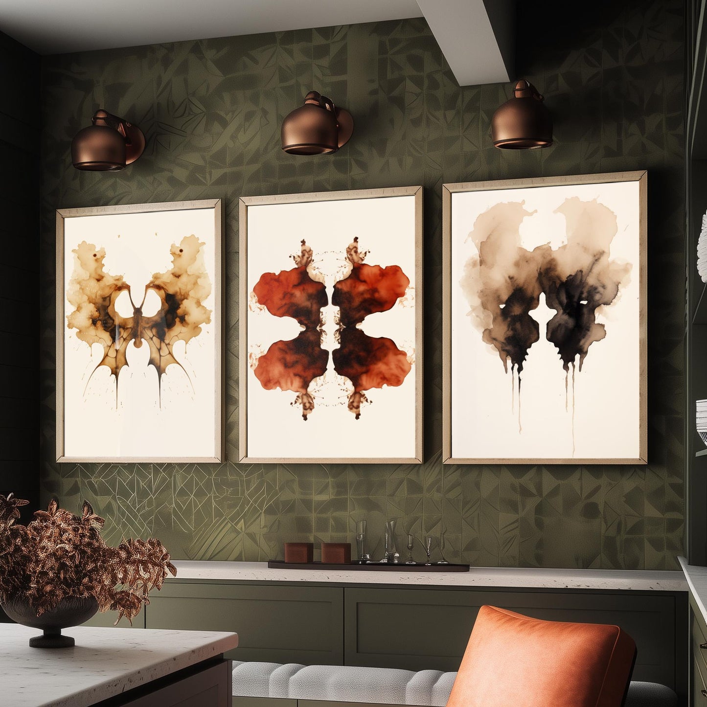 Rorschach Inkblot Set of Three Art Prints - Psychology Wall Art - Abstract Watercolour Poster Gift Painting Therapy Decor V1
