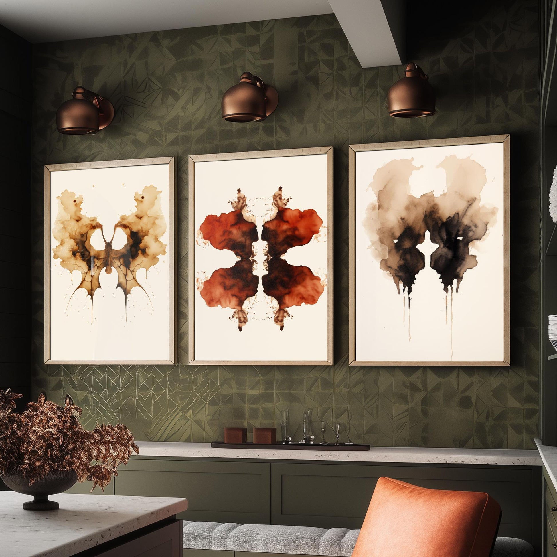 Rorschach Inkblot Set of Three Art Prints - Psychology Wall Art - Abstract Watercolour Poster Gift Painting Therapy Decor V1