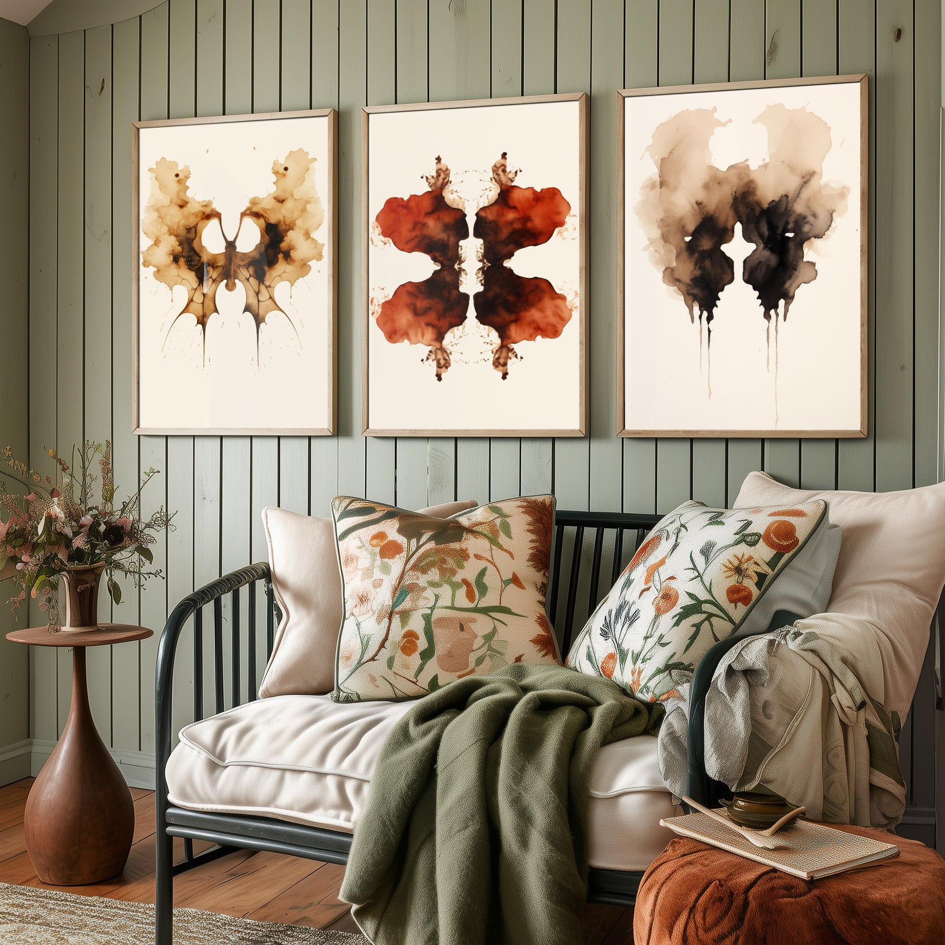 Rorschach Inkblot Set of Three Art Prints - Psychology Wall Art - Abstract Watercolour Poster Gift Painting Therapy Decor V1