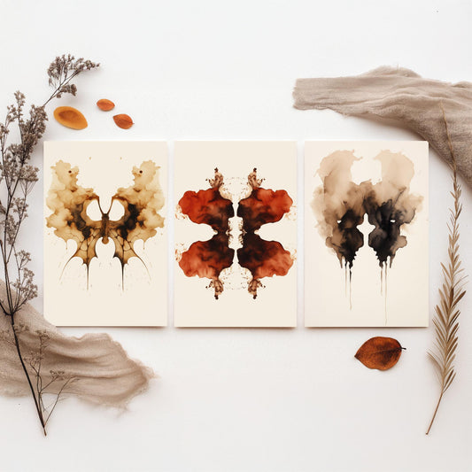 Rorschach Inkblot Set of Three Art Prints - Psychology Wall Art - Abstract Watercolour Poster Gift Painting Therapy Decor V1