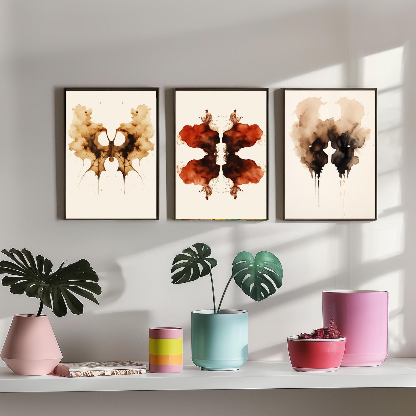 Rorschach Inkblot Set of Three Art Prints - Psychology Wall Art - Abstract Watercolour Poster Gift Painting Therapy Decor V1