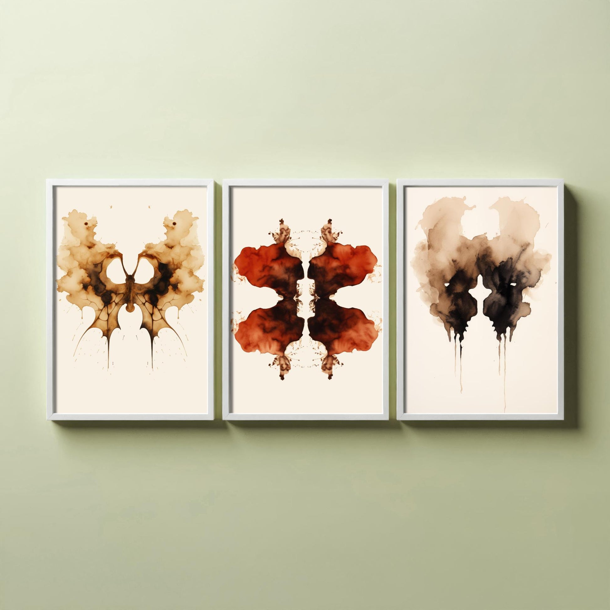 Rorschach Inkblot Set of Three Art Prints - Psychology Wall Art - Abstract Watercolour Poster Gift Painting Therapy Decor V1
