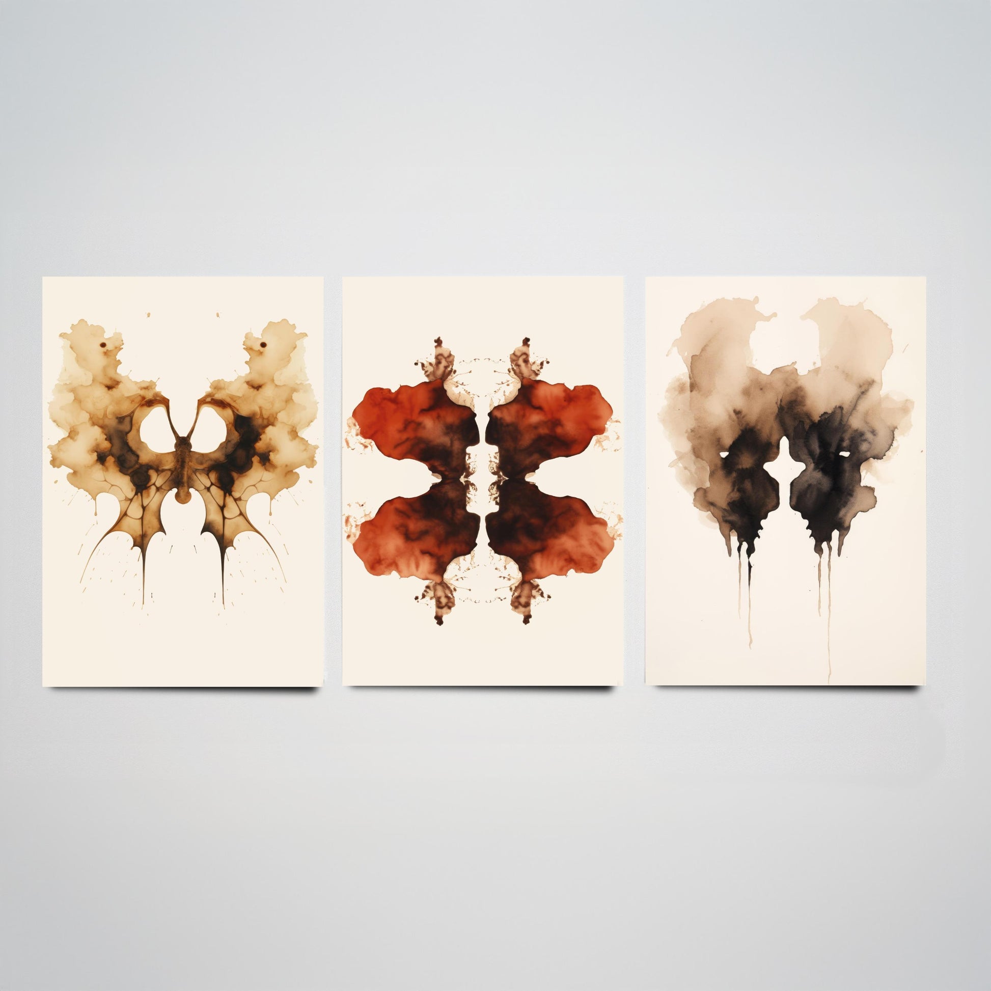 Rorschach Inkblot Set of Three Art Prints - Psychology Wall Art - Abstract Watercolour Poster Gift Painting Therapy Decor V1