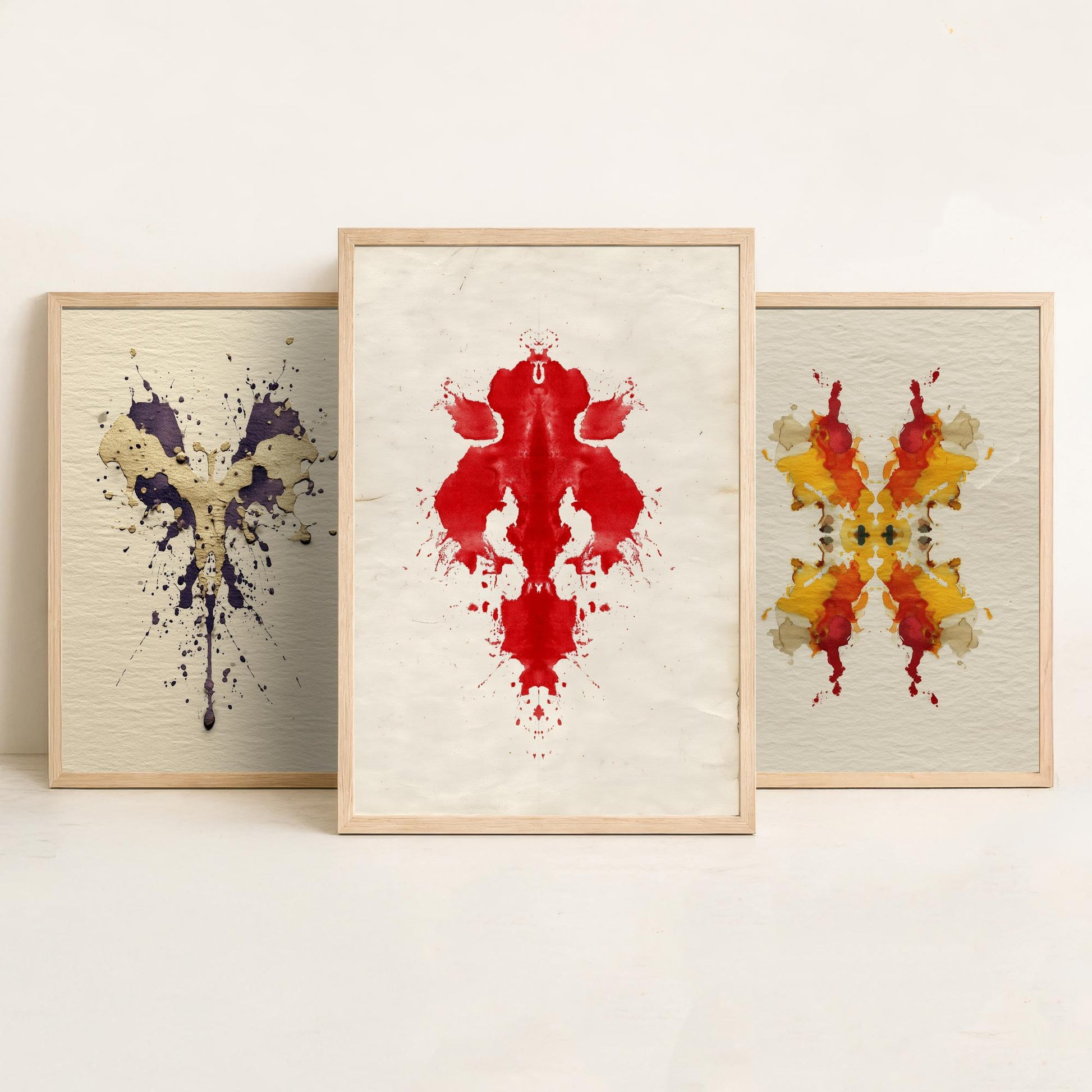 Rorschach Yellow Burst Set of Three Art Prints - 3 Bold Inkblot Posters - Illustration Psychology Student Maximalist Wall Decor