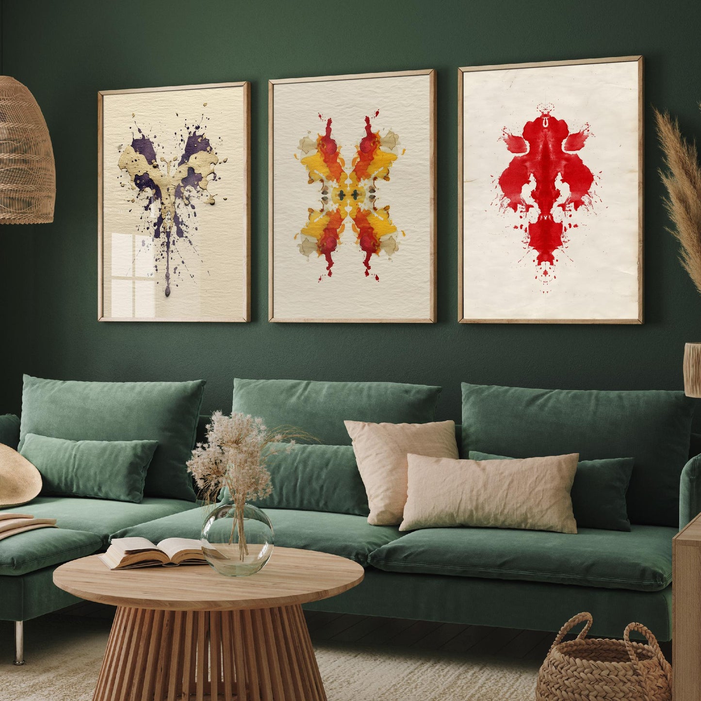 Rorschach Yellow Burst Set of Three Art Prints - 3 Bold Inkblot Posters - Illustration Psychology Student Maximalist Wall Decor