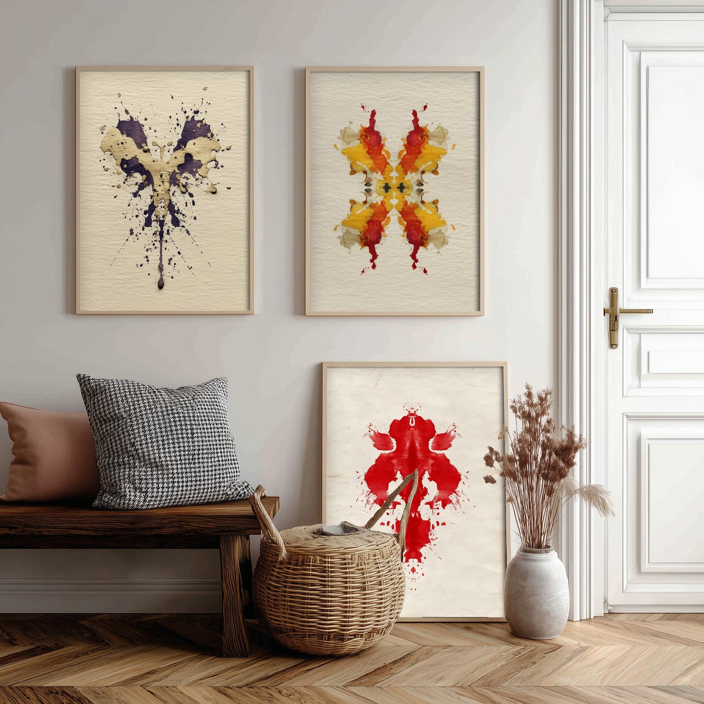 Rorschach Yellow Burst Set of Three Art Prints - 3 Bold Inkblot Posters - Illustration Psychology Student Maximalist Wall Decor