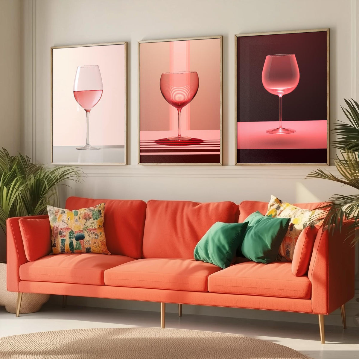 Rose Wine Glasses Set of Three Art Prints - Pink Wine in Soft Light - Minimalist Photo Poster