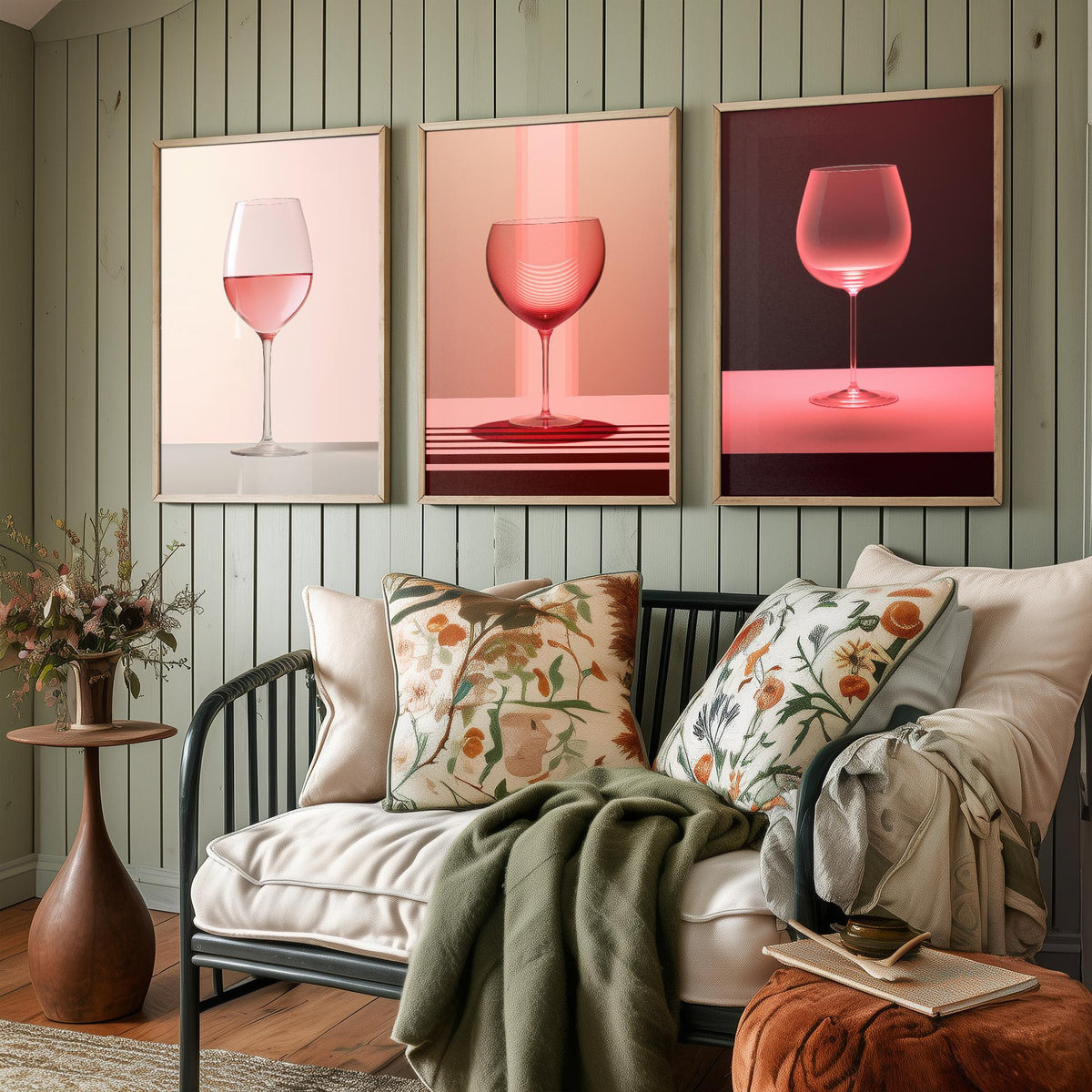 Rose Wine Glasses Set of Three Art Prints - Pink Wine in Soft Light - Minimalist Photo Poster