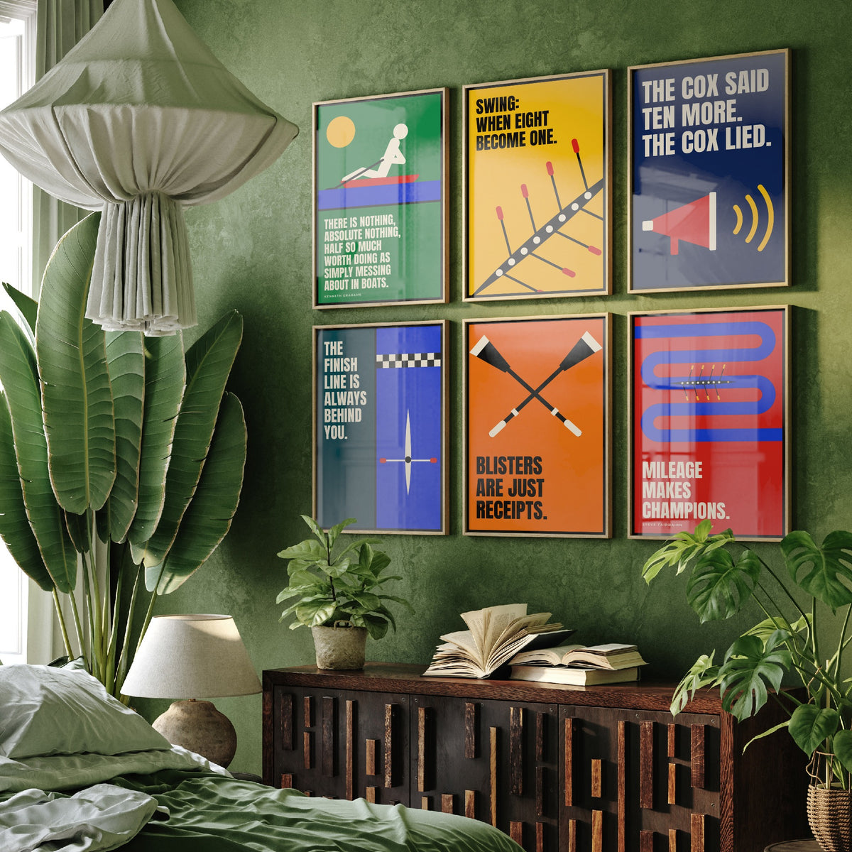 Set of Six Rowing Quote Art Prints - 6 Bauhaus Rower Posters - Minimalist Sport Illustration - Eight, Oars, River