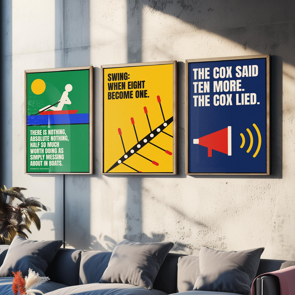 Rowing Quotes Set of Three Art Prints - 3 Bauhaus Rower Posters - Minimalist Sport Wall Art Illustration V1