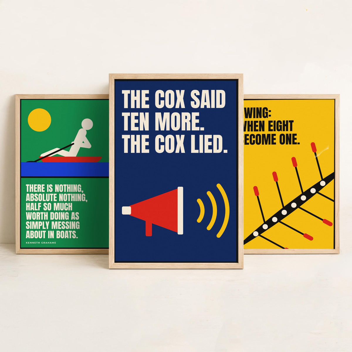 Rowing Quotes Set of Three Art Prints - 3 Bauhaus Rower Posters - Minimalist Sport Wall Art Illustration V1