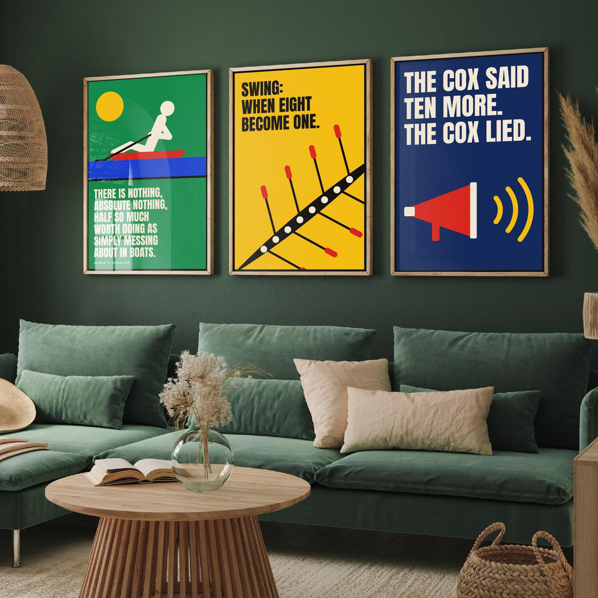 Rowing Quotes Set of Three Art Prints - 3 Bauhaus Rower Posters - Minimalist Sport Wall Art Illustration V1