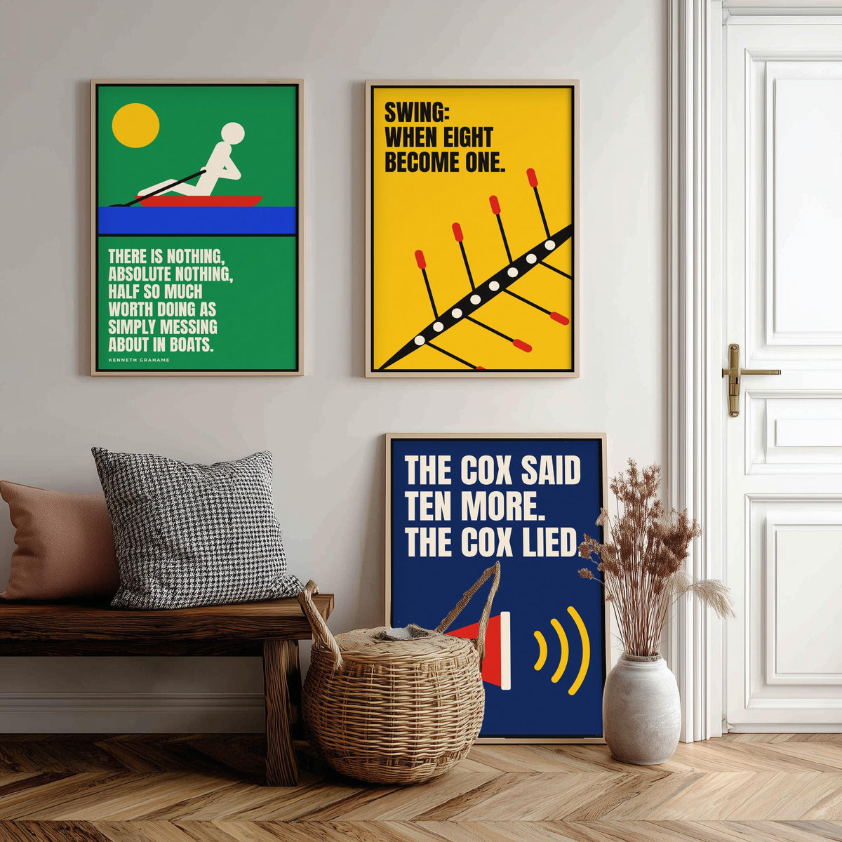 Rowing Quotes Set of Three Art Prints - 3 Bauhaus Rower Posters - Minimalist Sport Wall Art Illustration V1