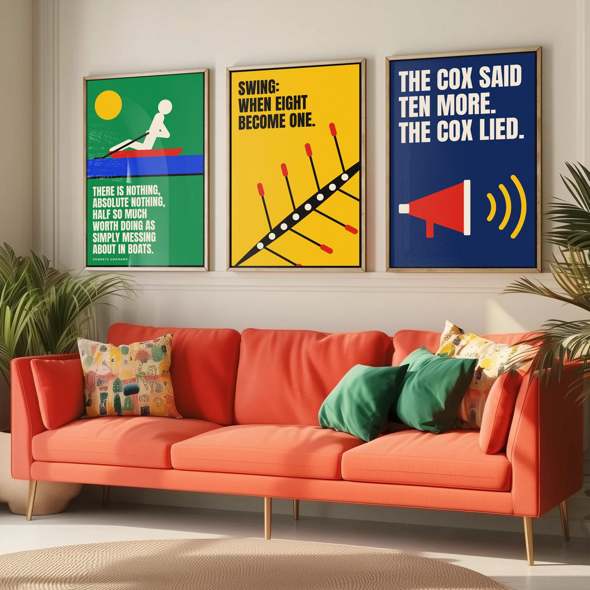 Rowing Quotes Set of Three Art Prints - 3 Bauhaus Rower Posters - Minimalist Sport Wall Art Illustration V1