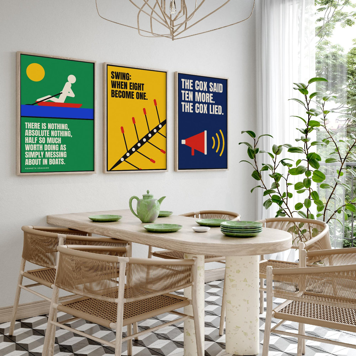 Rowing Quotes Set of Three Art Prints - 3 Bauhaus Rower Posters - Minimalist Sport Wall Art Illustration V1