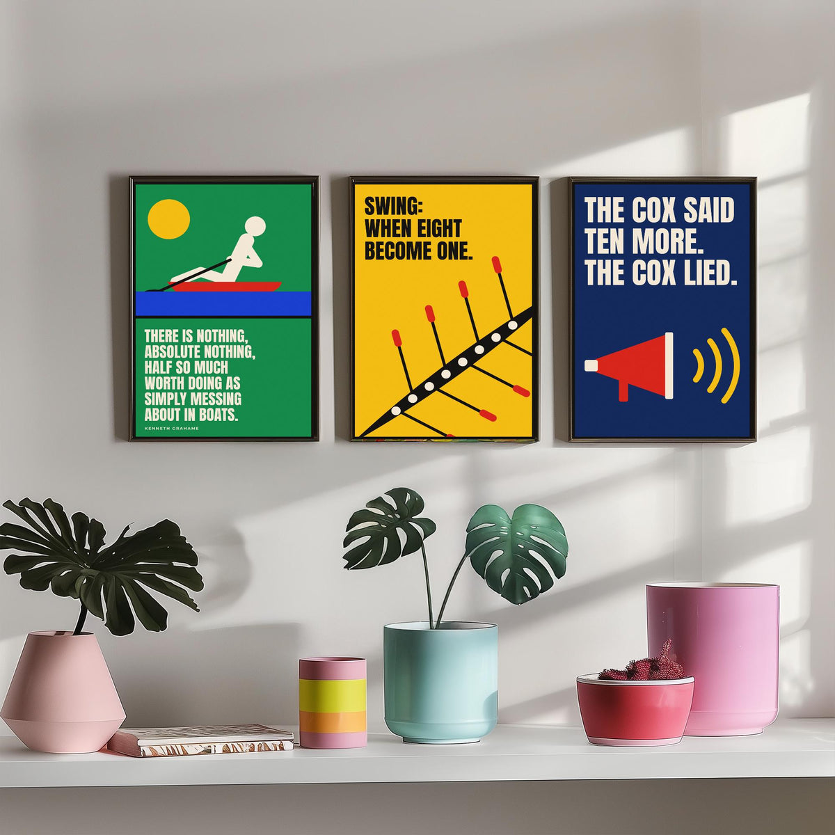 Rowing Quotes Set of Three Art Prints - 3 Bauhaus Rower Posters - Minimalist Sport Wall Art Illustration V1
