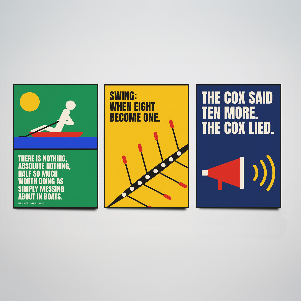 Rowing Quotes Set of Three Art Prints - 3 Bauhaus Rower Posters - Minimalist Sport Wall Art Illustration V1