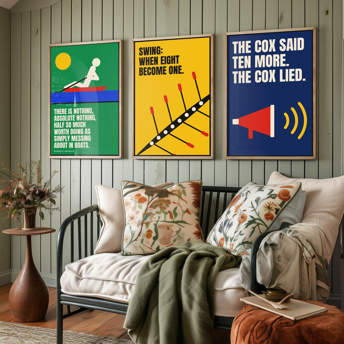 Rowing Quotes Set of Three Art Prints - 3 Bauhaus Rower Posters - Minimalist Sport Wall Art Illustration V1
