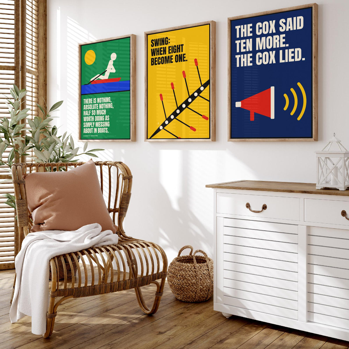 Rowing Quotes Set of Three Art Prints - 3 Bauhaus Rower Posters - Minimalist Sport Wall Art Illustration V1