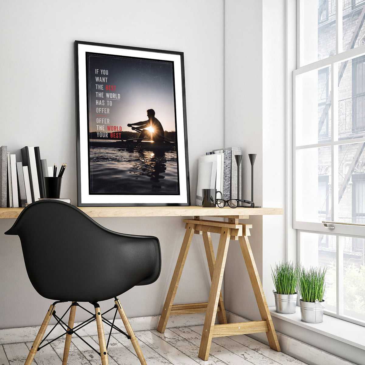 Rowing Poster - If You Want the Best the World Has to Offer Motivational Quote - Sunrise Sculler Photo Art Print - Rower Sunburst 2/3