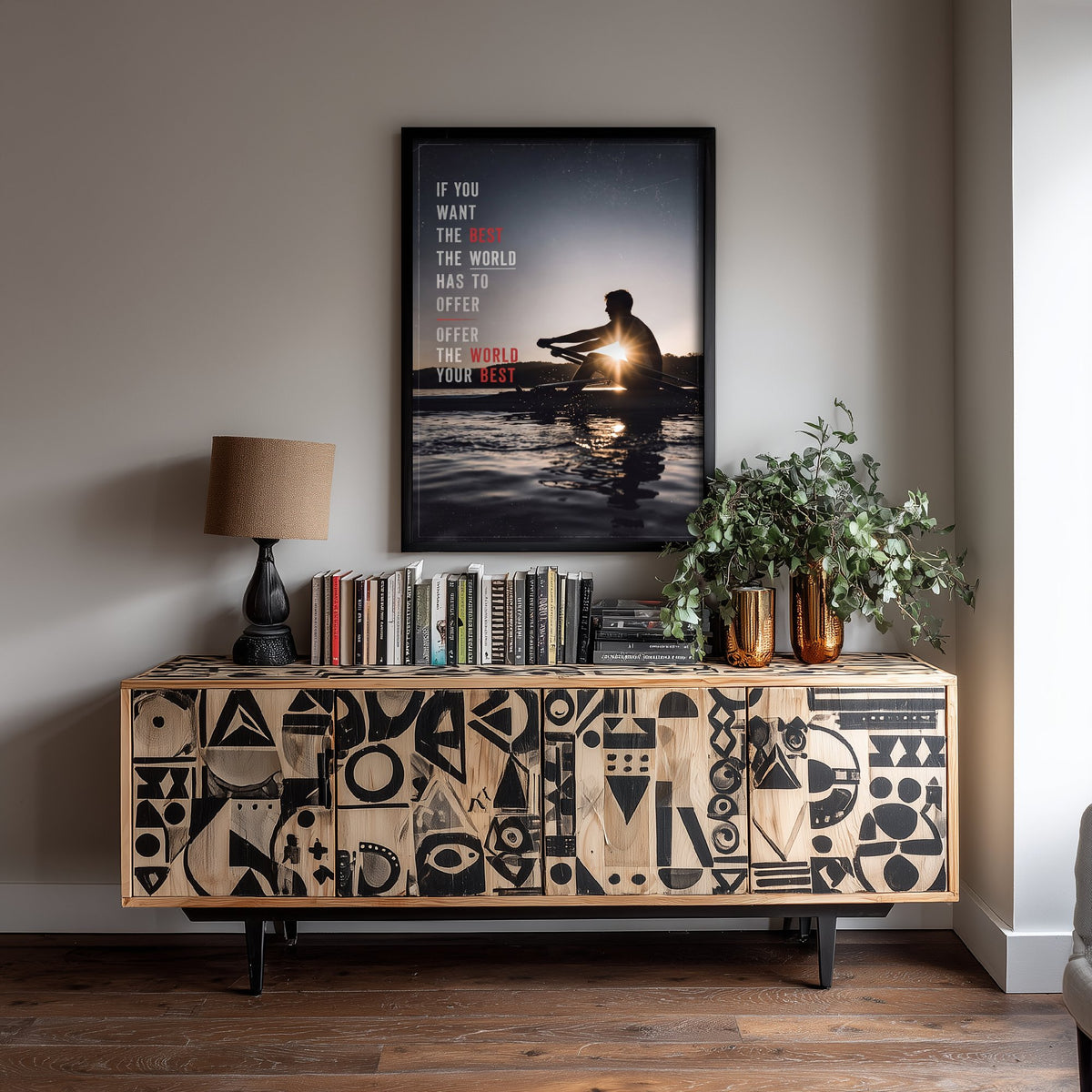 Rowing Poster - If You Want the Best the World Has to Offer Motivational Quote - Sunrise Sculler Photo Art Print - Rower Sunburst 2/3