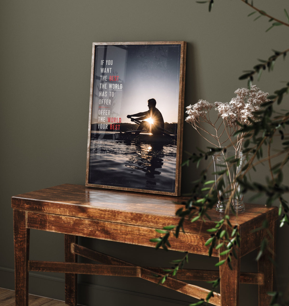 Rowing Poster - If You Want the Best the World Has to Offer Motivational Quote - Sunrise Sculler Photo Art Print - Rower Sunburst 2/3