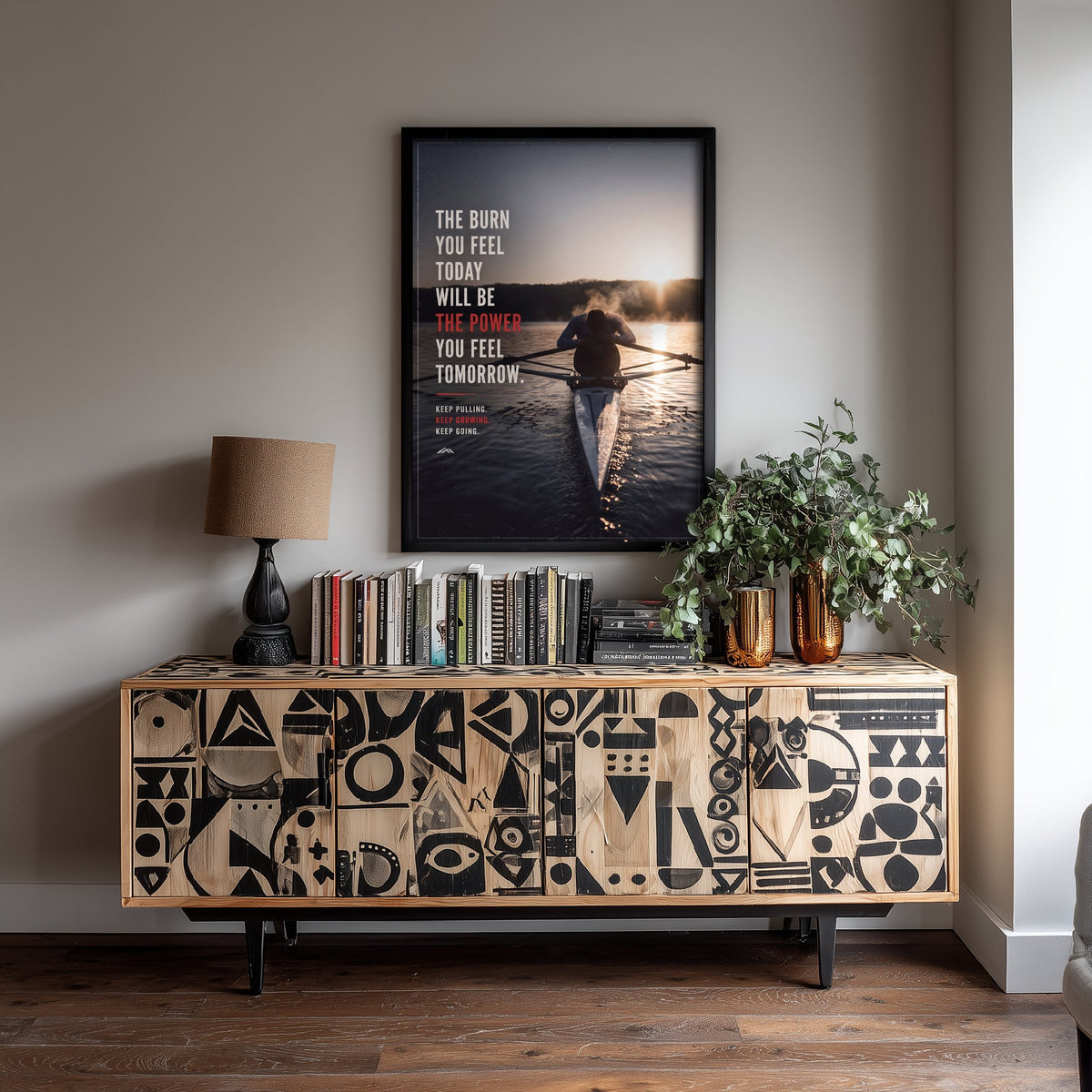Rowing Motivational Poster - The Burn You Feel Today Will Be the Power Quote - Cold Sunrise Sculler Photo Art Print - Keep Pulling 3/3