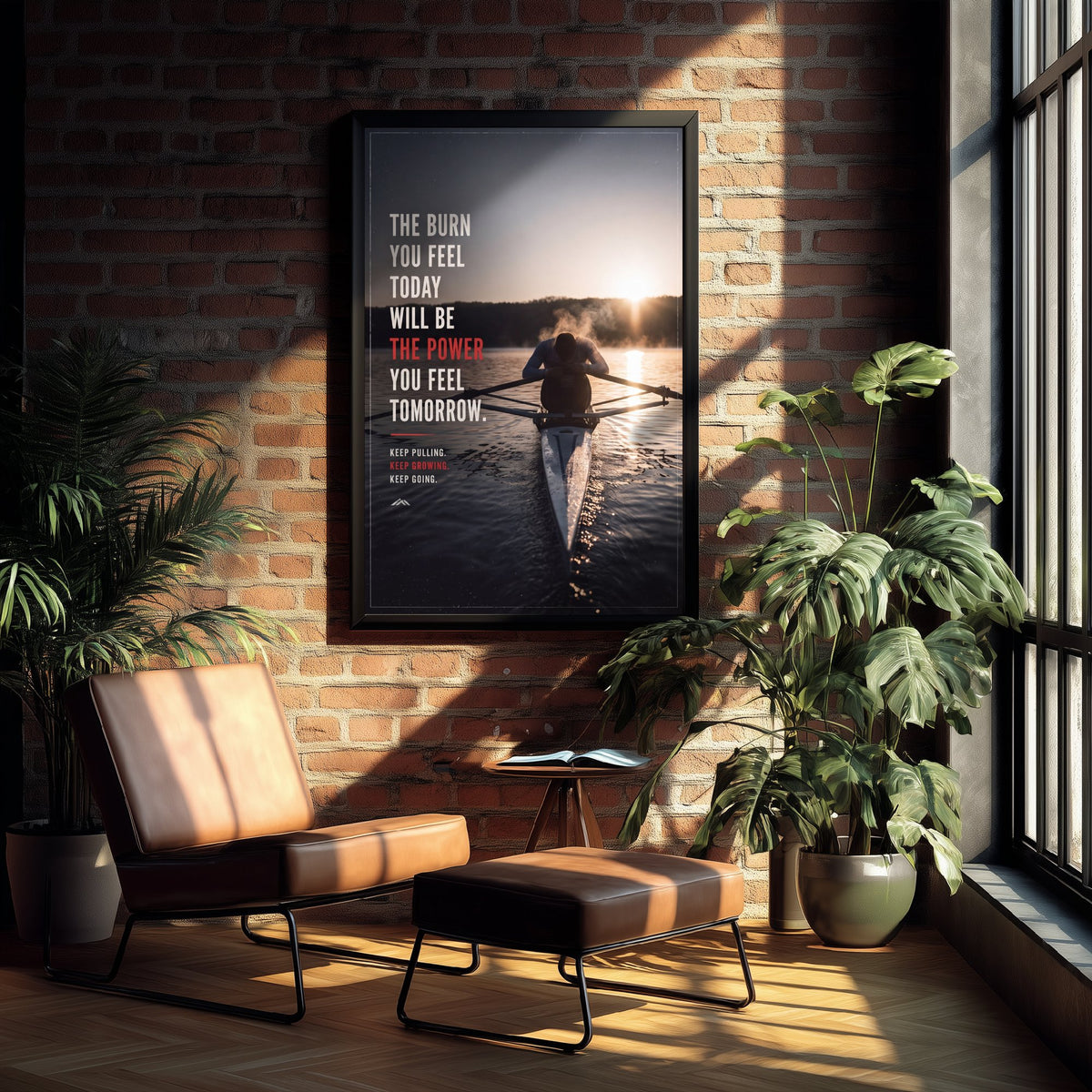 Rowing Motivational Poster - The Burn You Feel Today Will Be the Power Quote - Cold Sunrise Sculler Photo Art Print - Keep Pulling 3/3