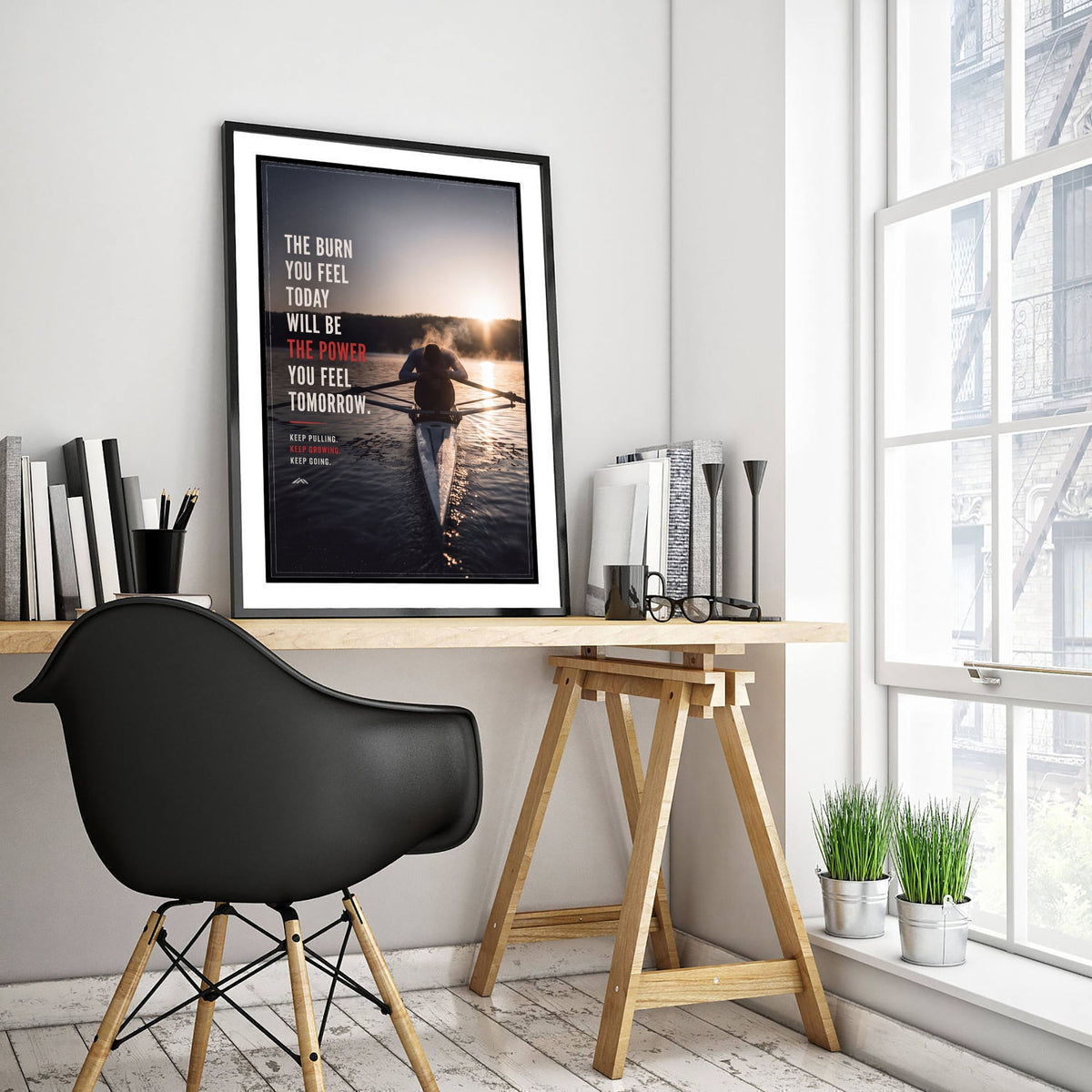 Rowing Motivational Poster - The Burn You Feel Today Will Be the Power Quote - Cold Sunrise Sculler Photo Art Print - Keep Pulling 3/3