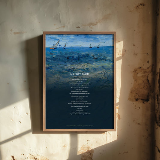 My Boy Jack by Rudyard Kipling Art Print - Full Poem over Van Gogh Seascape Painting - Poetry Poster - Grief Remembrance Reading