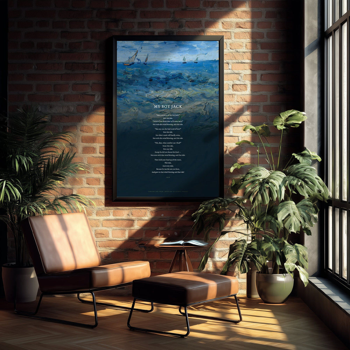 My Boy Jack by Rudyard Kipling Art Print - Full Poem over Van Gogh Seascape Painting - Poetry Poster - Grief Remembrance Reading
