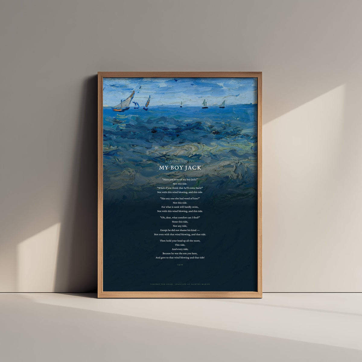 My Boy Jack by Rudyard Kipling Art Print - Full Poem over Van Gogh Seascape Painting - Poetry Poster - Grief Remembrance Reading