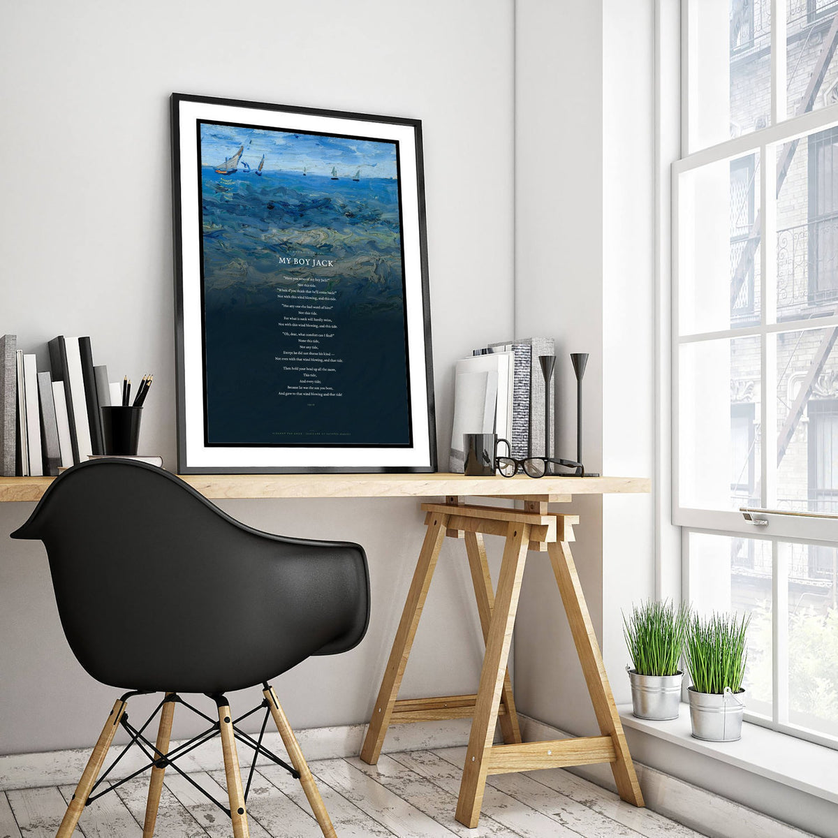 My Boy Jack by Rudyard Kipling Art Print - Full Poem over Van Gogh Seascape Painting - Poetry Poster - Grief Remembrance Reading