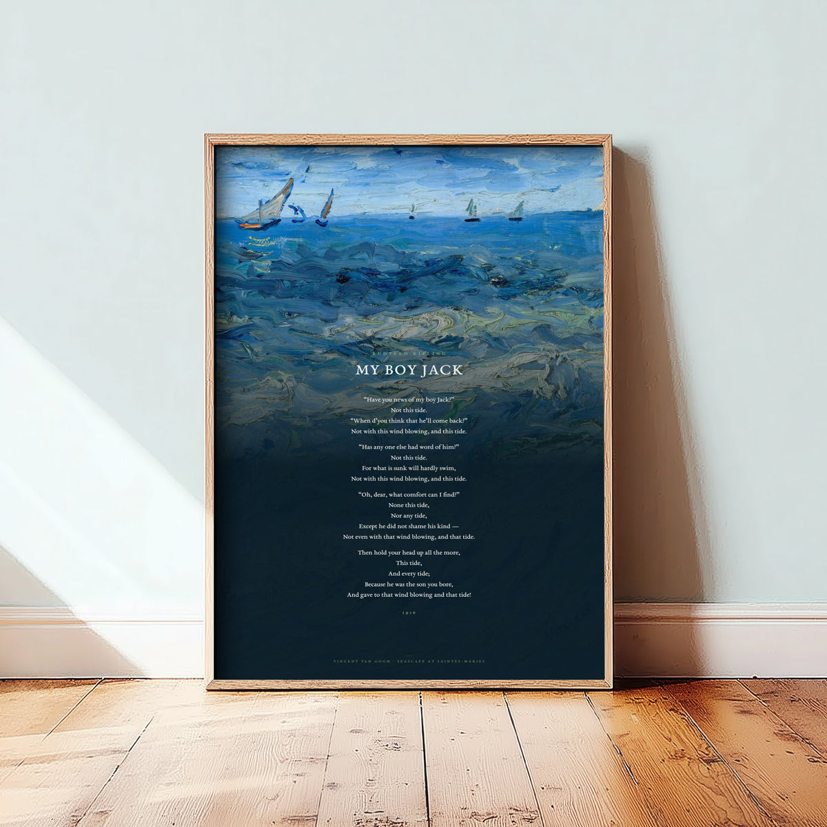 My Boy Jack by Rudyard Kipling Art Print - Full Poem over Van Gogh Seascape Painting - Poetry Poster - Grief Remembrance Reading