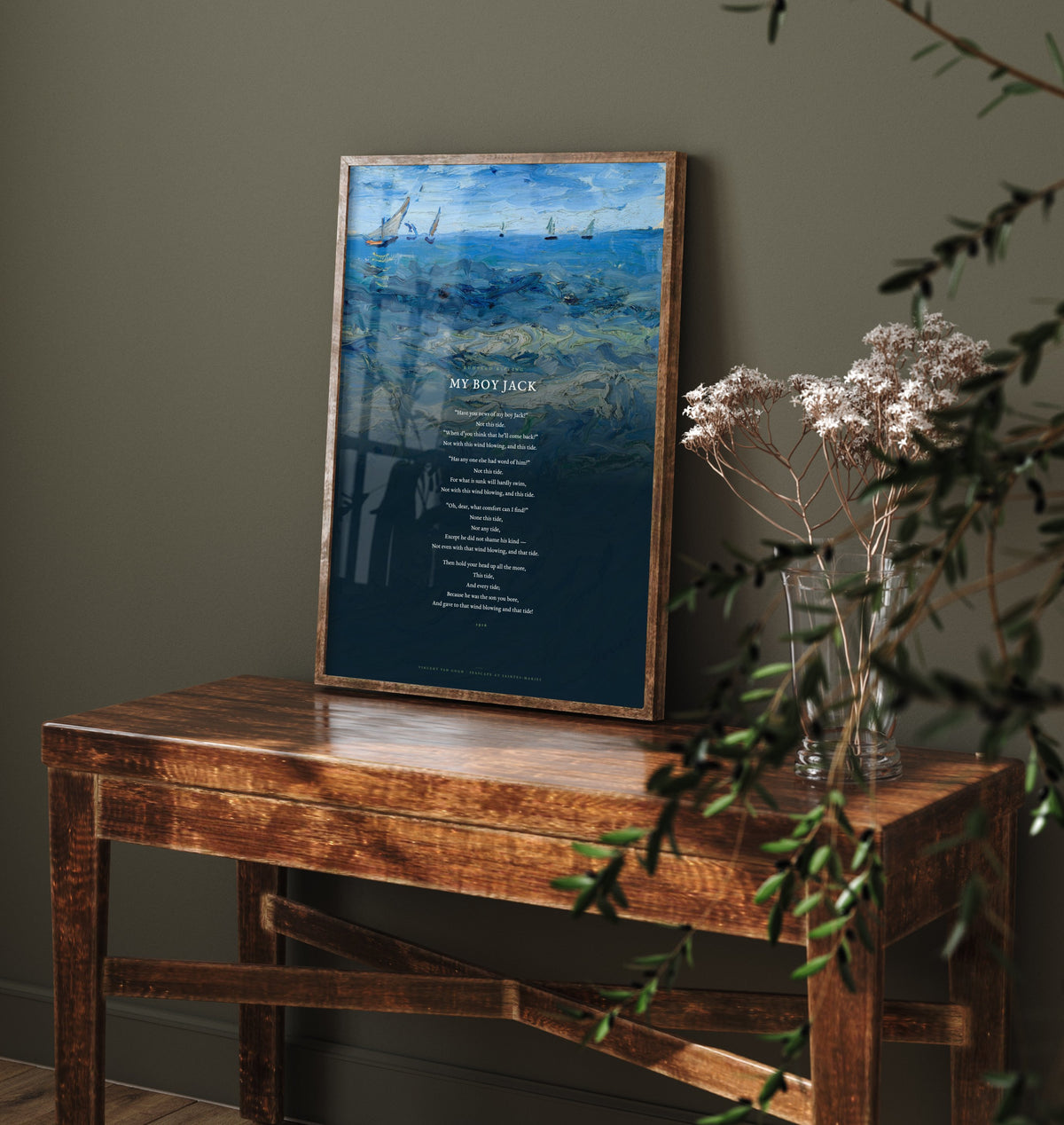 My Boy Jack by Rudyard Kipling Art Print - Full Poem over Van Gogh Seascape Painting - Poetry Poster - Grief Remembrance Reading