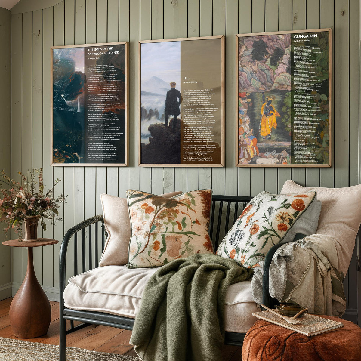 Rudyard Kipling Poems Set of Three Art Prints - The Gods of the Copybook Headings, If, Gunga Din - Poetry over Painting Poster
