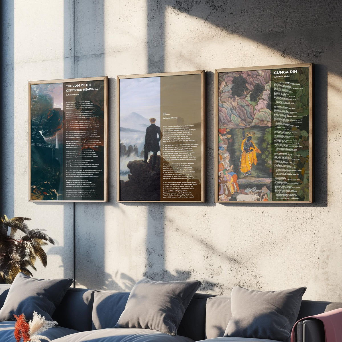 Rudyard Kipling Poems Set of Three Art Prints - The Gods of the Copybook Headings, If, Gunga Din - Poetry over Painting Poster