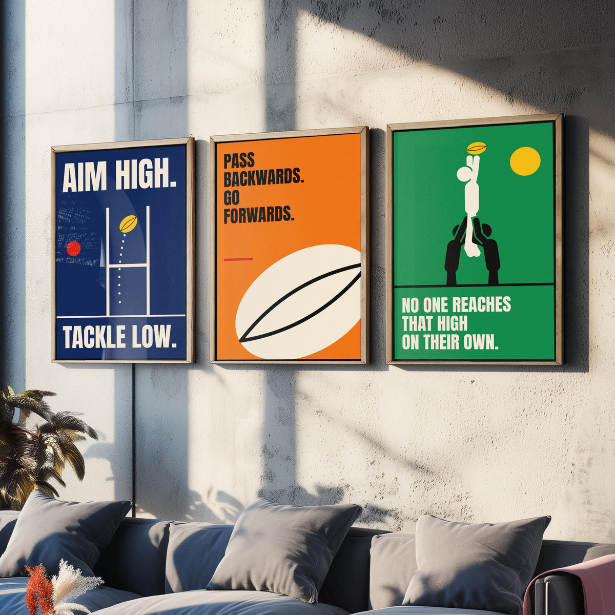 Rugby Quotes Set of Three Art Prints - 3 Bauhaus Rugby Union Posters - Minimalist Sport Wall Art Illustration V1