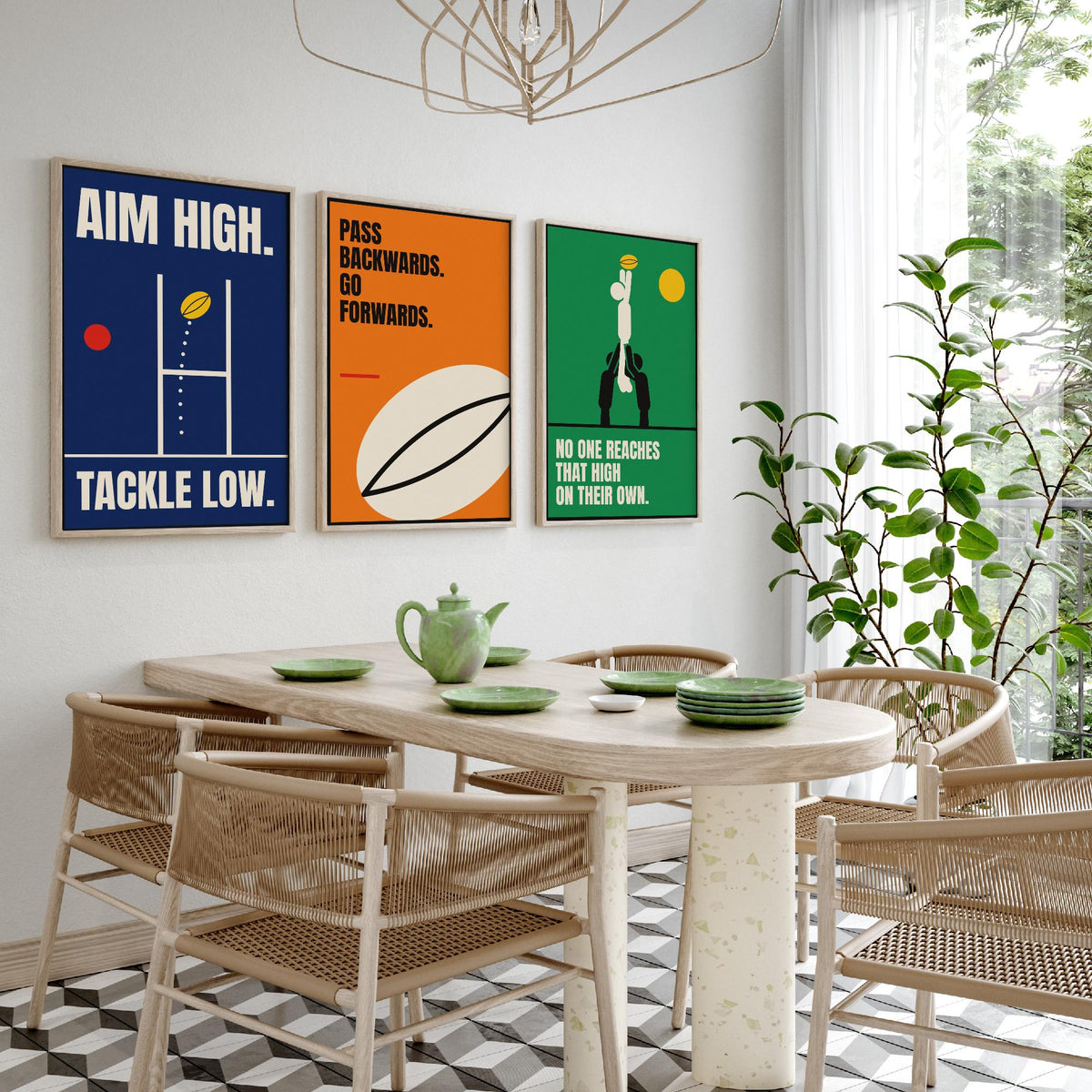 Rugby Quotes Set of Three Art Prints - 3 Bauhaus Rugby Union Posters - Minimalist Sport Wall Art Illustration V1