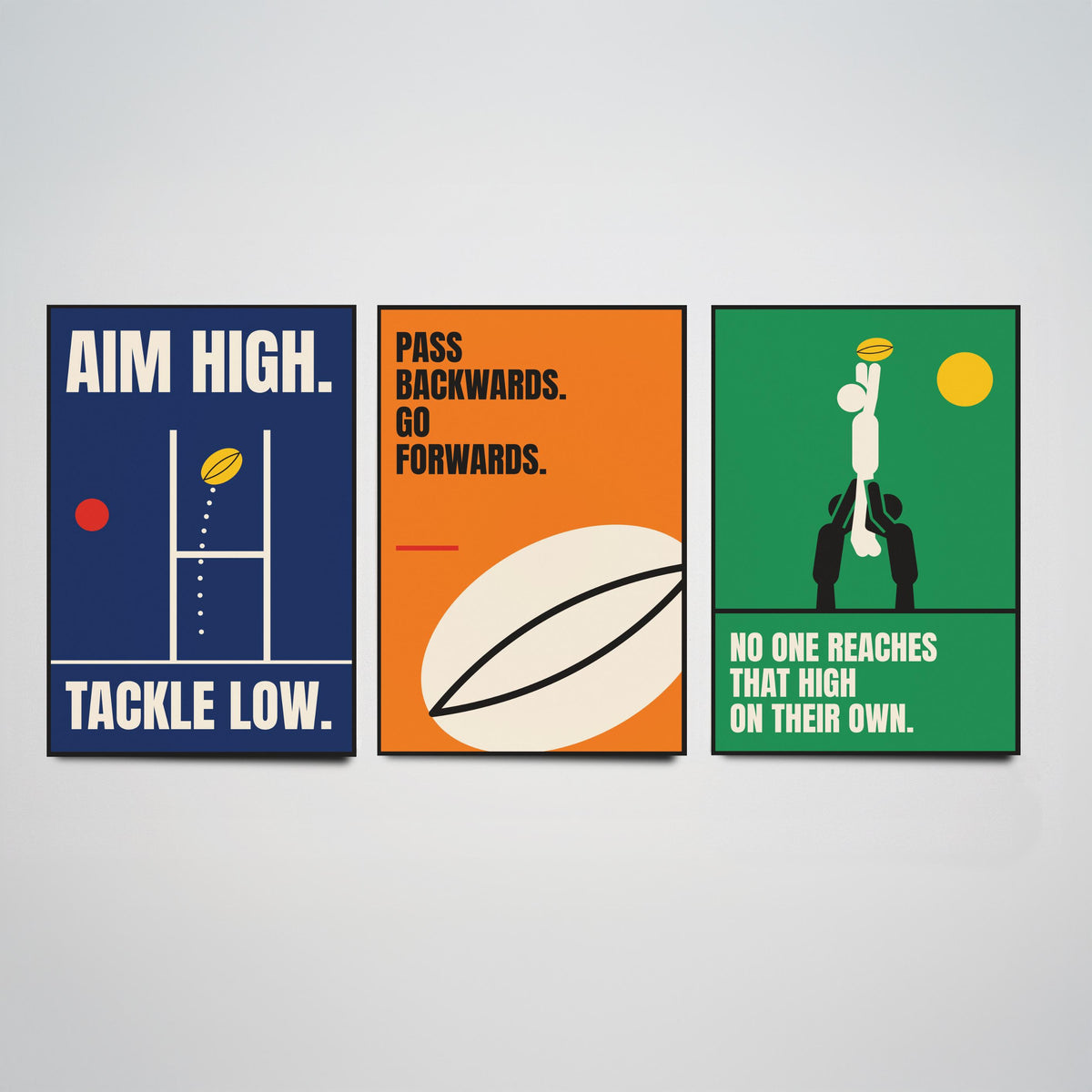 Rugby Quotes Set of Three Art Prints - 3 Bauhaus Rugby Union Posters - Minimalist Sport Wall Art Illustration V1