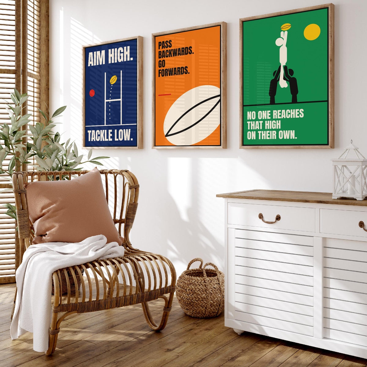 Rugby Quotes Set of Three Art Prints - 3 Bauhaus Rugby Union Posters - Minimalist Sport Wall Art Illustration V1
