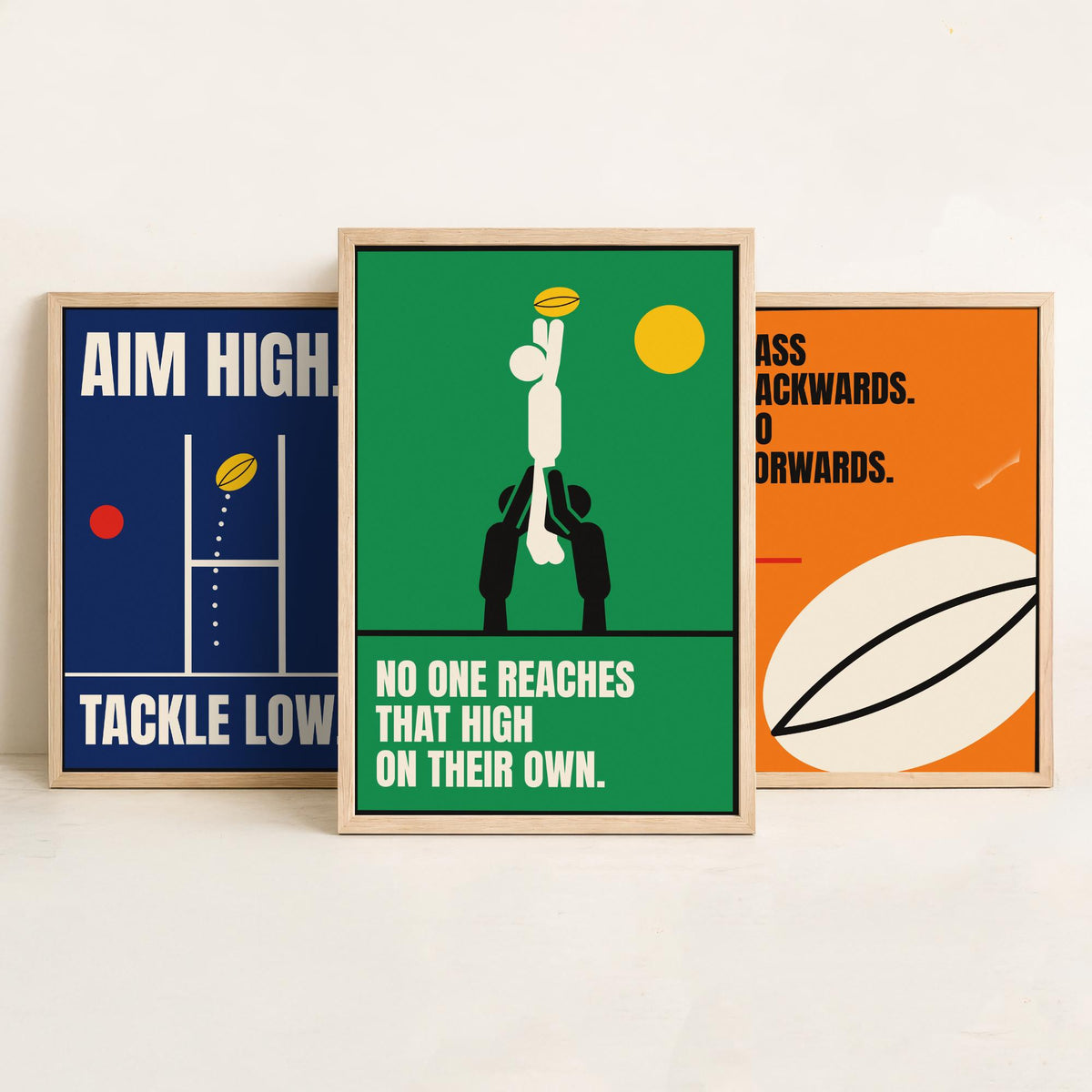 Rugby Quotes Set of Three Art Prints - 3 Bauhaus Rugby Union Posters - Minimalist Sport Wall Art Illustration V1