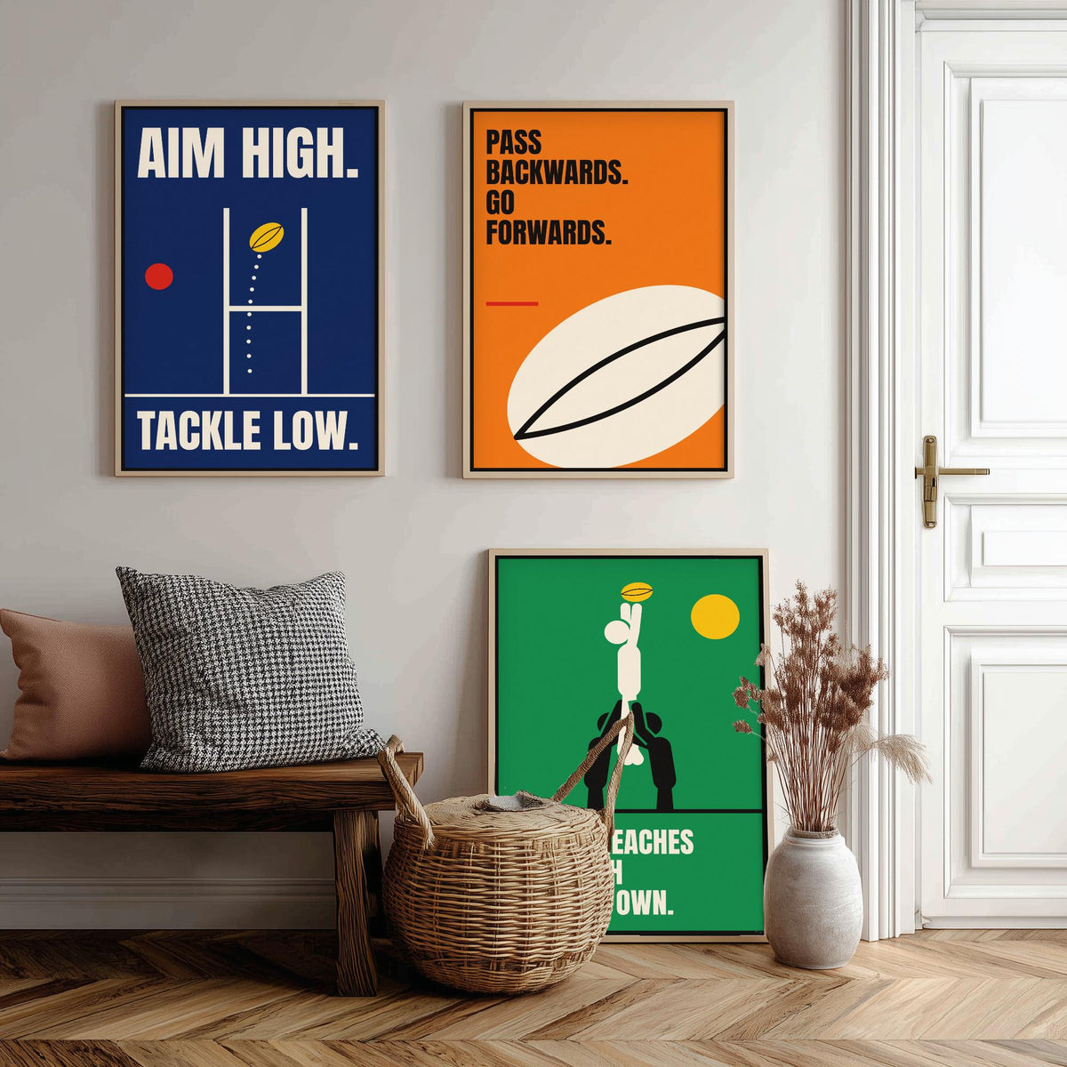 Rugby Quotes Set of Three Art Prints - 3 Bauhaus Rugby Union Posters - Minimalist Sport Wall Art Illustration V1