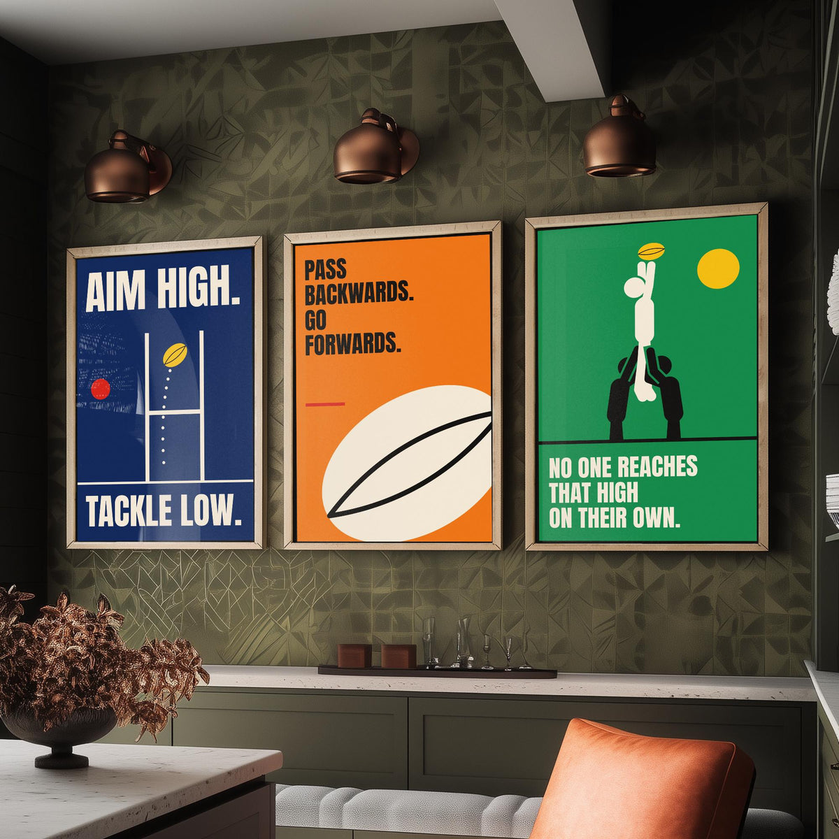 Rugby Quotes Set of Three Art Prints - 3 Bauhaus Rugby Union Posters - Minimalist Sport Wall Art Illustration V1