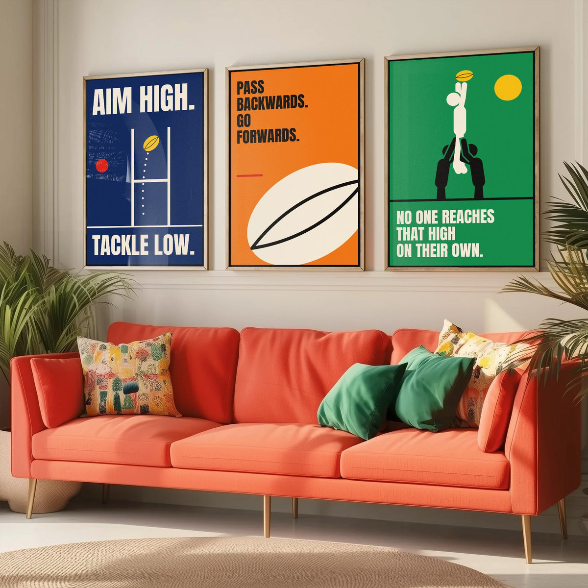 Rugby Quotes Set of Three Art Prints - 3 Bauhaus Rugby Union Posters - Minimalist Sport Wall Art Illustration V1