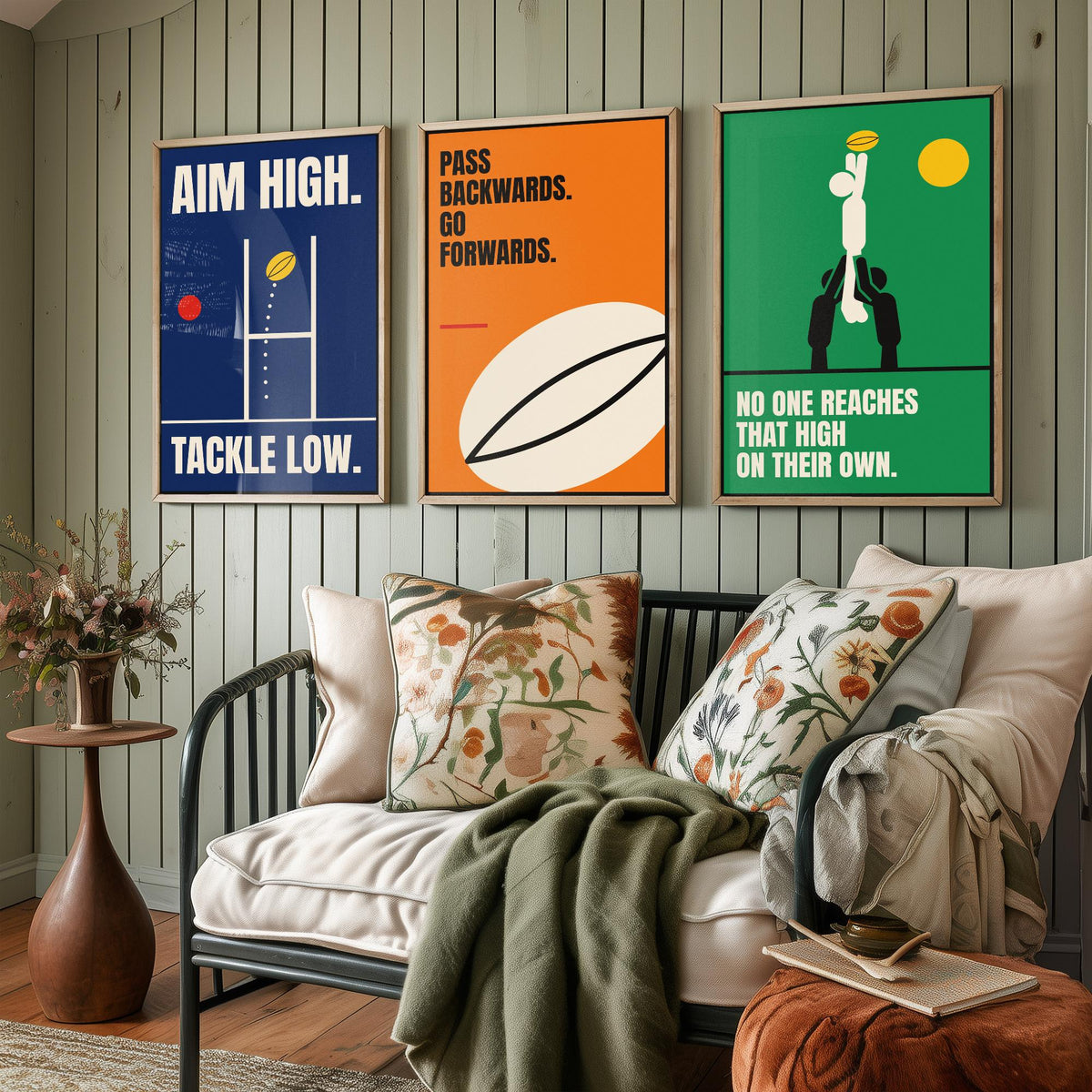 Rugby Quotes Set of Three Art Prints - 3 Bauhaus Rugby Union Posters - Minimalist Sport Wall Art Illustration V1